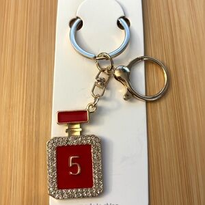 Number 5 Perfume Bottle Design Bag Charm Keychain gold red